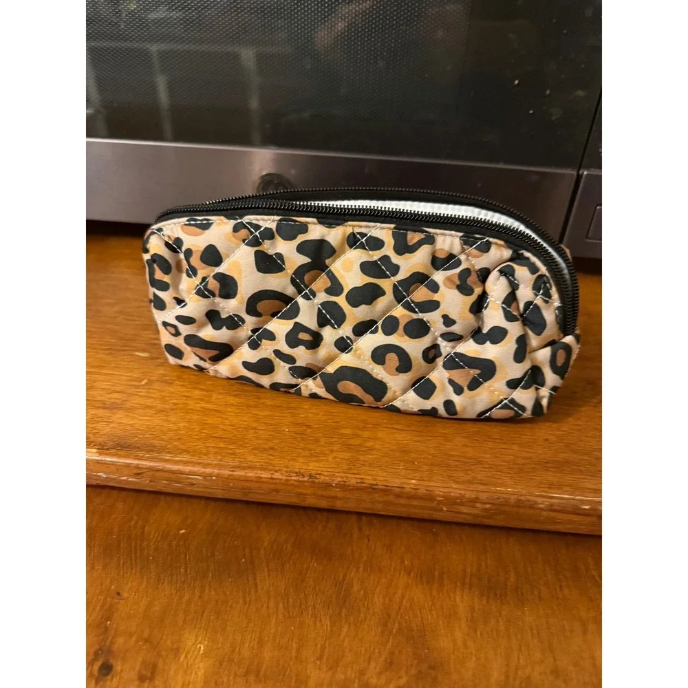 Quilted Leopard Print Cosmetic Bag Makeup‎ Pouch Travel Organizer Animal Print
